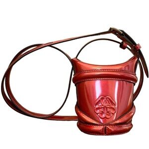 Alexander Mcqueen Mini, Crossbody, Metallic, Bucket Bag, Leather, 4.75” X 3.75”